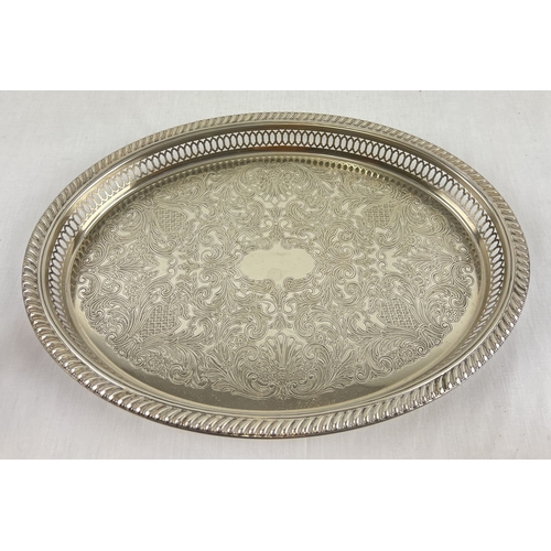 1167 - A vintage 20th century heavy silver plated 4 piece matching tea set on an oval shaped galleried tray... 