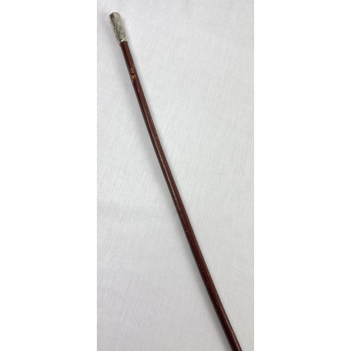 1232 - A mid 20th century Green Howards swagger stick with unmarked white metal cap embossed with Princess ... 