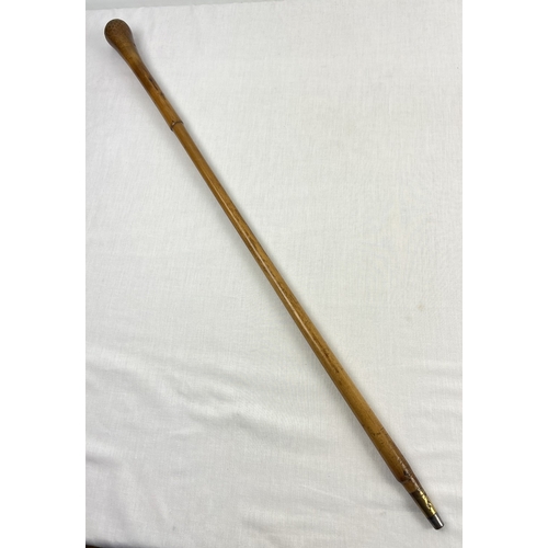 1234 - An antique Malacca pommel topped military walking cane with unmarked white metal insert. Engraved wi... 