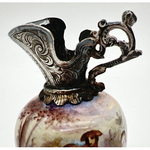 1176 - A miniature Continental (probably Austrian) silver and painted enamel ewer raised on a domed foot an... 