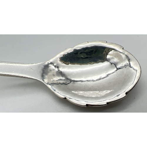 1182 - A mid century Georg Jensen silver spoon, model No. 41, with leaf design bowl and beaded accent to lo... 