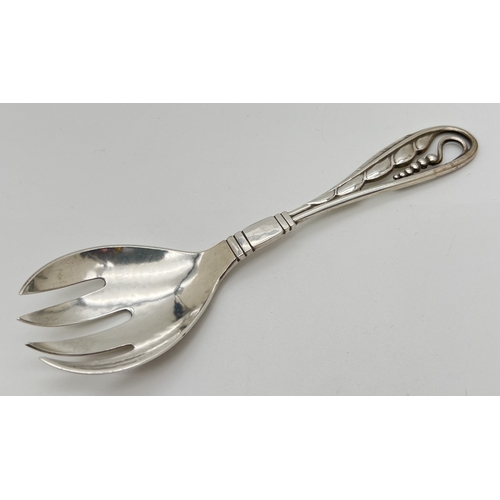 1183 - A vintage Georg Jensen silver 4 prong salad fork, model No. 42, with foliate design pierced handle. ... 