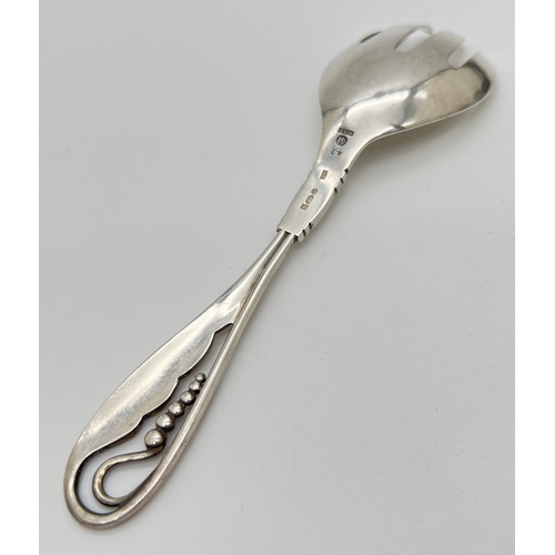 1183 - A vintage Georg Jensen silver 4 prong salad fork, model No. 42, with foliate design pierced handle. ... 