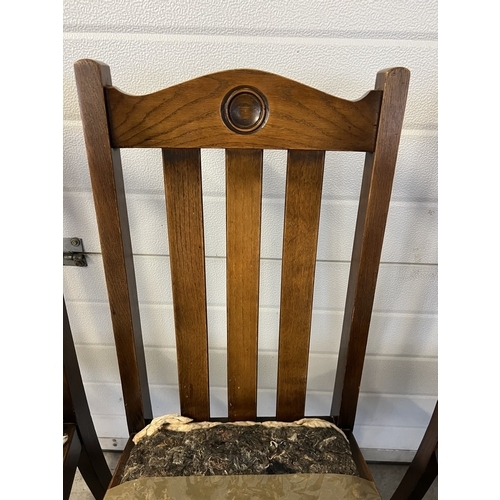 1354 - A set of 4 vintage 1930's dark oak dining chairs with slatted backs and turned front legs. Removable... 