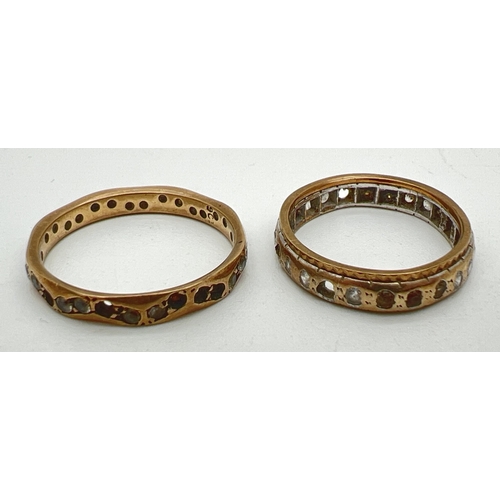 150 - 2 vintage 9ct gold full eternity rings for repair or scrap, both set with clear stones. Both have mu... 