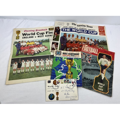 1274 - A collection of 1966 World Cup memorabilia. Lots contains 1 June 1966 first day cover, Jukes Rimet C... 