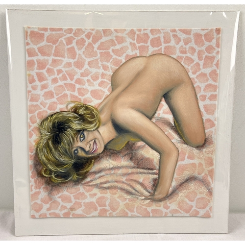 1343 - Krys Leach, local artist - nude oil on patterned fabric, mounted on canvas board, entitled 