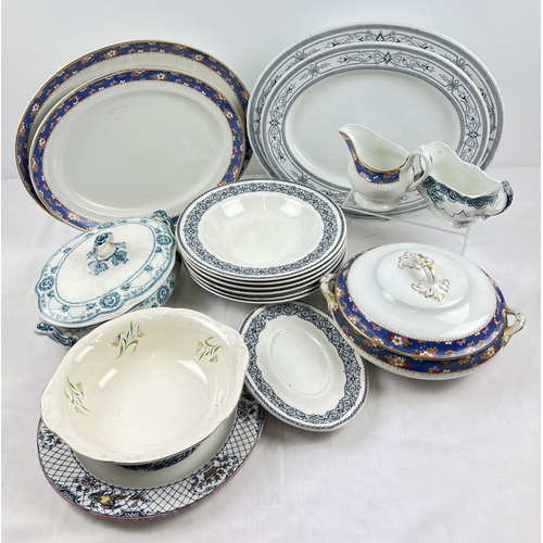 1274 - A box of assorted antique ceramic tableware to include meat plates and lidded tureens. Lot includes ... 