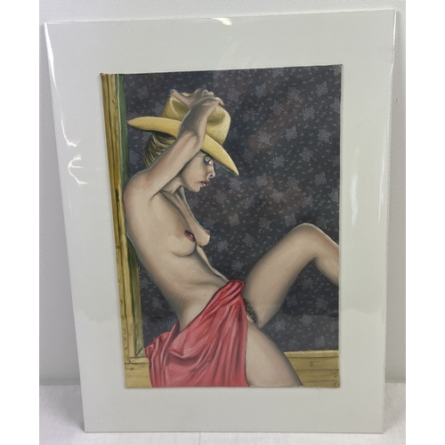 1361 - Krys Leach, local artist - nude oil, acrylic & pencil on patterned fabric, entitled 