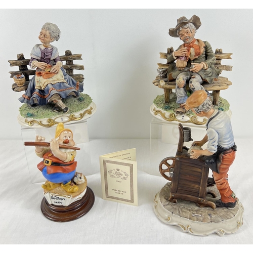 1283 - 4 vintage Capodimonte ceramic figurines. To include Disney 'Happy' figure from Snow White & The Seve... 