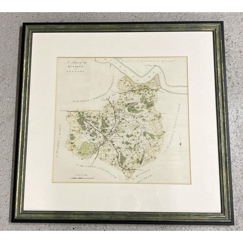 1296 - An antique map of the Hundred of Axstane, framed & glazed in a modern green coloured frame. Frame si... 