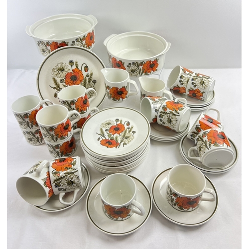 1278 - A collection of vintage 1970s poppy design tea and dinnerware by Studio J & G Meakin. Comprising: 2 ... 