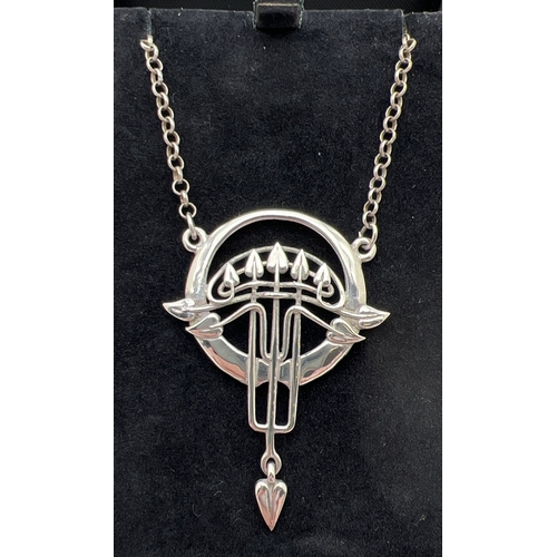 1017 - A boxed silver Charles Rennie Mackintosh design fixed drop pendant necklace by Ortak. Silver marks t... 