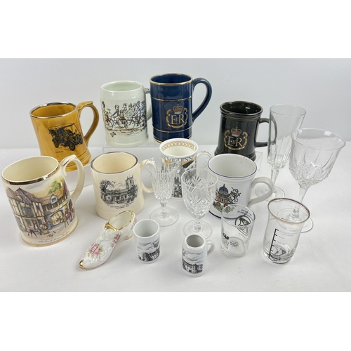 1265 - A collection of assorted vintage ceramics and glass, mostly tankards, to include Wade, Denby, Ulster... 