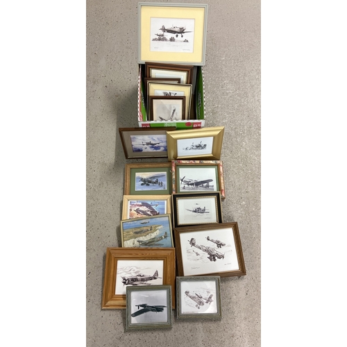 1354 - 18 assorted small framed & glazed pictures & prints of aircraft. Largest frame size approx. 24cm x 2... 