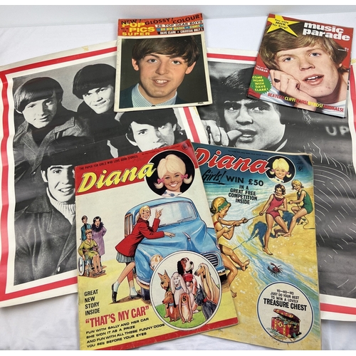 1295 - A small collection of 1960's mostly music related ephemera. 2 x The Monkee's posters together with 2... 