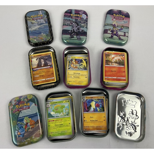 64 - 150+ Pokemon cards in 5 assorted Pokemon TCG mini tins. Each tin containing 30 pokemon cards, an onl... 