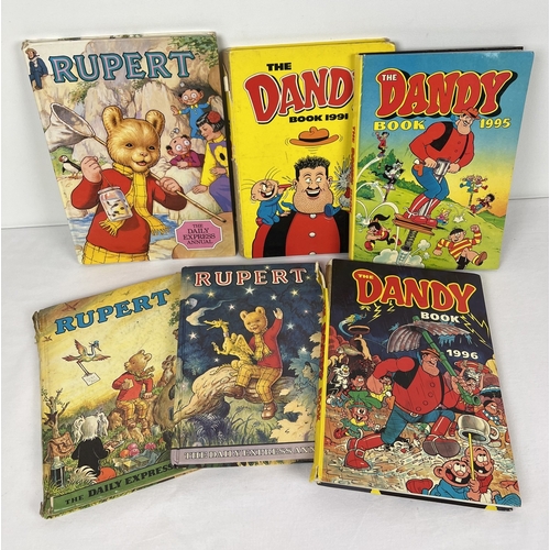 117 - 6 assorted vintage Children's Annuals - 3 x 1990's The Dandy Books & 3 Rupert Bear Annuals (1972, 79... 