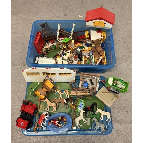 164 - A tub containing a large quantity of assorted vintage horse related Playmobile playsets & accessorie... 