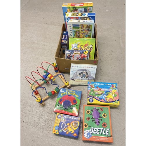 180 - A box of children's assorted jigsaw puzzles, games and books. To include Maya Bee Interactive puzzle... 