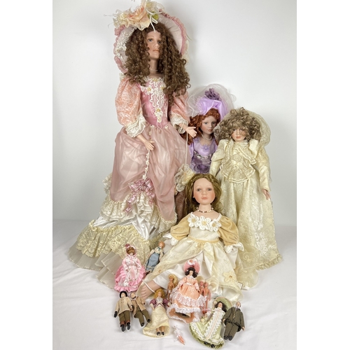 191 - A collection of vintage dolls to include 3 large soft bodied porcelain dolls. Also includes a very l... 