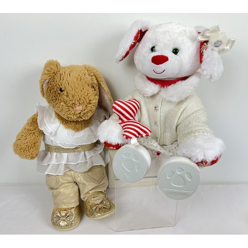 206 - 2 Build-a-Bear plush toys with clothing and accessories. Merry Mint Pup complete with stripey bone, ... 