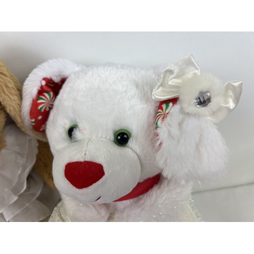 206 - 2 Build-a-Bear plush toys with clothing and accessories. Merry Mint Pup complete with stripey bone, ... 