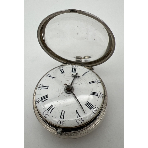 1179 - A Georgian silver verge fusee pocket watch with hinged outer case, by John Wenham, Dereham, Norfolk.... 