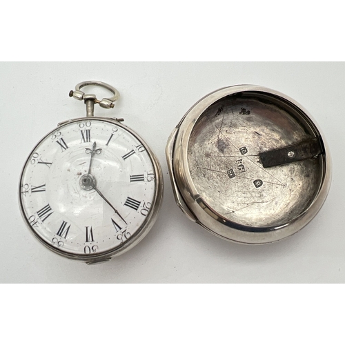 1179 - A Georgian silver verge fusee pocket watch with hinged outer case, by John Wenham, Dereham, Norfolk.... 