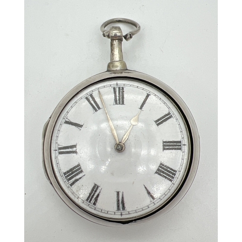 1180 - A large Georgian silver verge fusee pocket watch by J Solomon, Canterbury, with protective outer cas... 