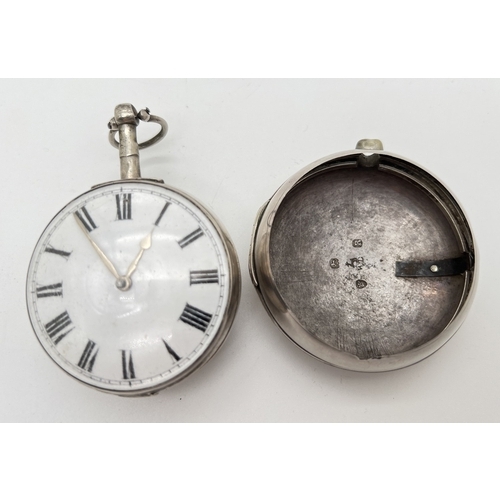 1180 - A large Georgian silver verge fusee pocket watch by J Solomon, Canterbury, with protective outer cas... 