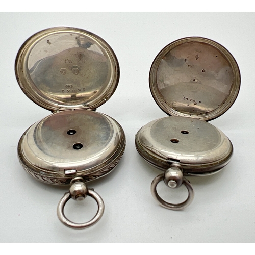 1182 - 2 ladies antique pocket watches. A continental silver watch with engine turned decoration and engrav... 