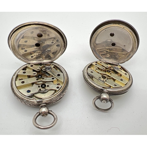 1182 - 2 ladies antique pocket watches. A continental silver watch with engine turned decoration and engrav... 