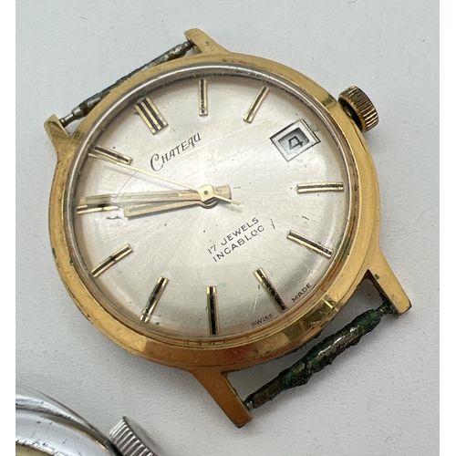 1186 - 3 men's vintage watches in varying conditions. A Newmark 52 with stainless steel case and black leat... 