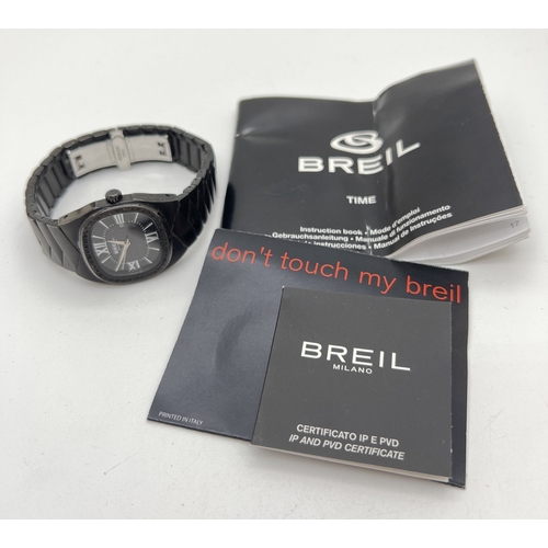 1187 - A Women's BW0289 wristwatch by Breil. Black stainless steel case and strap. Illusion stone set case ... 