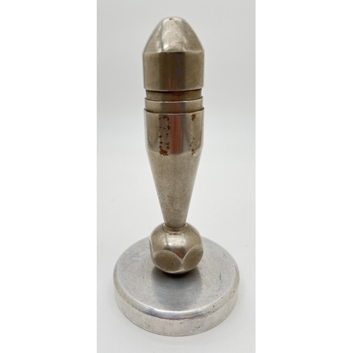 1325 - A vintage trench art table lighter with lift off lid. Approx. 16cm tall.