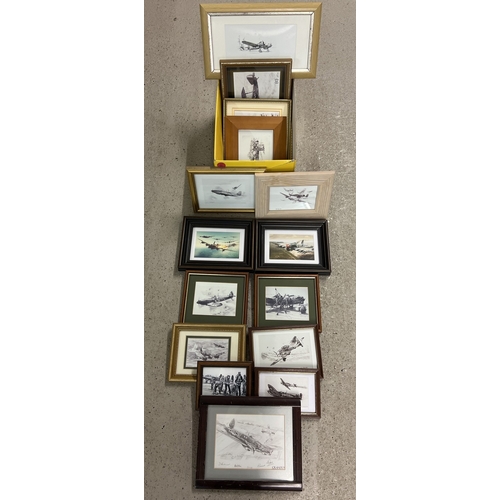 1355 - 18 assorted small framed & glazed pictures & prints of aircraft. Largest frame size approx. 35cm x 2... 