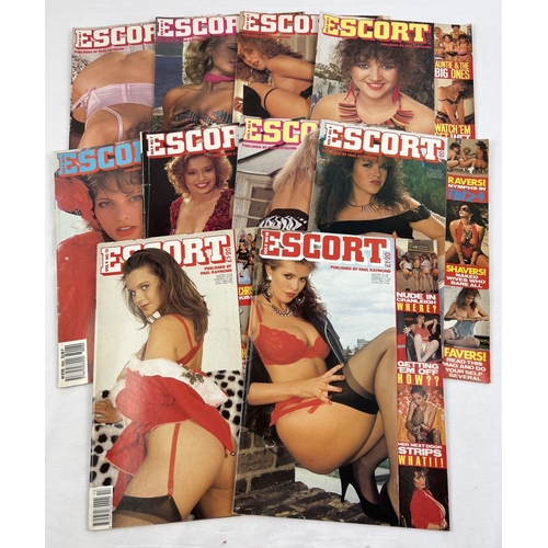 76 - 10 late 1980's issues of Escort, adult erotic magazine with tri-fold pull-out poster front cover. Al... 