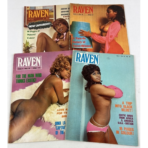 4 vintage early 1970's issues of Raven, adult erotic magazine featuring black women.