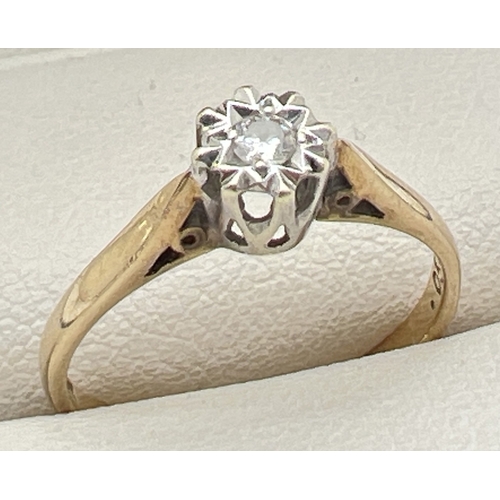 1117 - A vintage 9ct gold & diamond solitaire ring with .05ct stone in a cathedral setting. Fully hallmarke... 