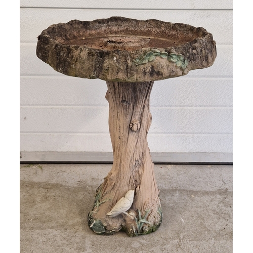 1445 - A modern Henri Studio 2 sectional painted concrete woodland bird bath. With tree trunk design pedest... 