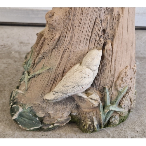 1445 - A modern Henri Studio 2 sectional painted concrete woodland bird bath. With tree trunk design pedest... 