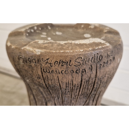 1445 - A modern Henri Studio 2 sectional painted concrete woodland bird bath. With tree trunk design pedest... 