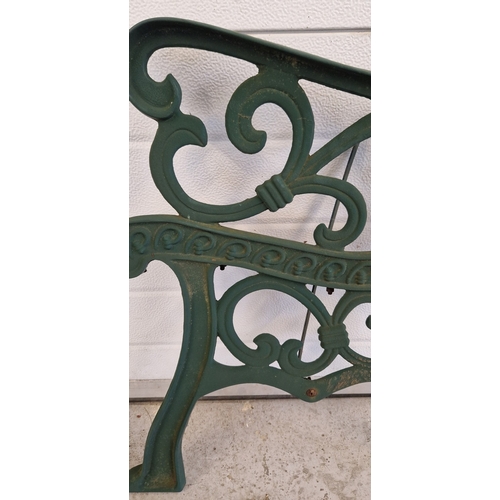 1461 - A pair of vintage cast iron bench ends, painted green, with scroll detail. Approx. 78cm tall x 63cm ... 