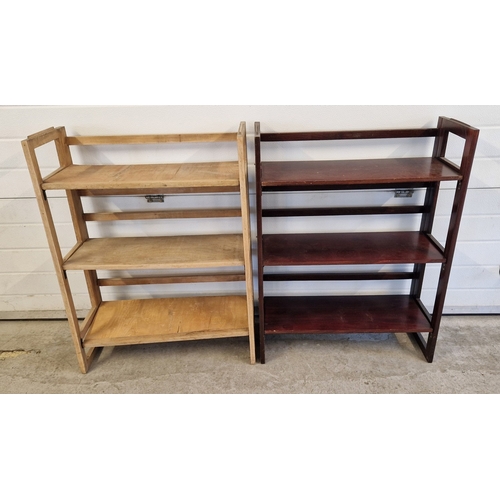 1401 - 2 vintage wooden 3 shelf folding book stands, one light wood and one mahogany coloured. Largest appr... 