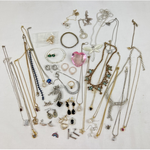 1035 - A tray of vintage and modern diamante and stone set costume jewellery. To include necklaces, bracele... 