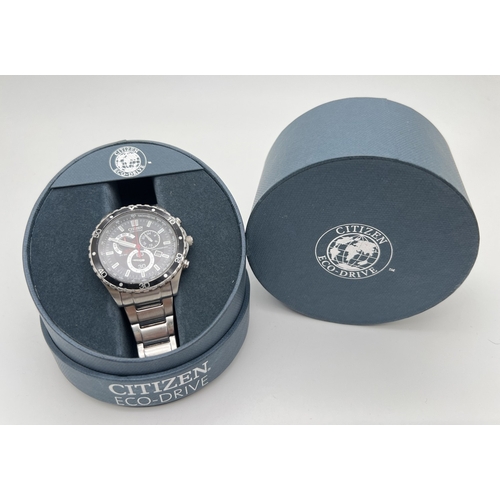 1178 - A boxed Citizens Eco-Drive H500 series chronograph watch. Stainless steel case and bracelet strap. B... 