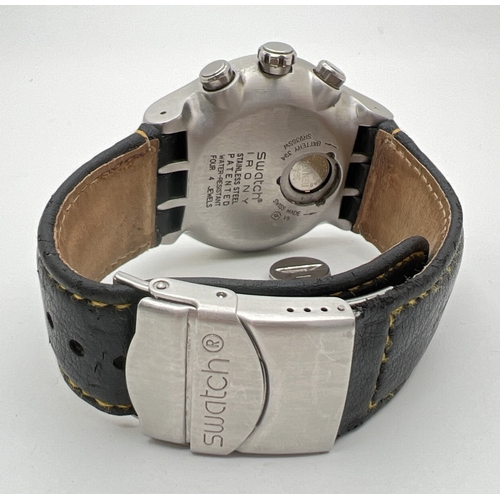 1181 - A men's Swatch Watch Irony AG 2005 chronograph wristwatch with black leather strap. Stainless steel ... 