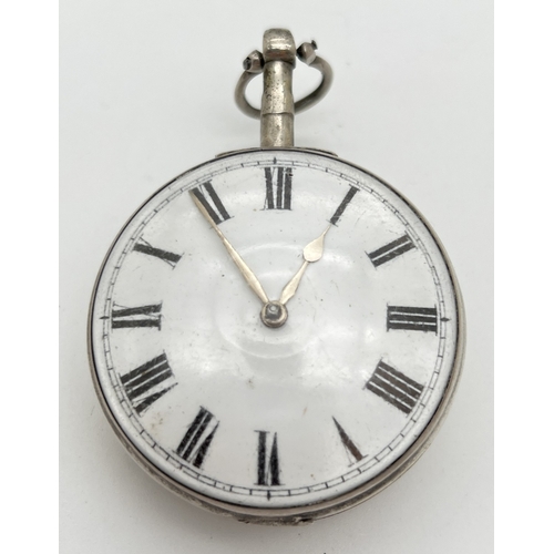 1193 - A large Georgian silver verge fusee pocket watch by J Solomon, Canterbury, with protective outer cas... 