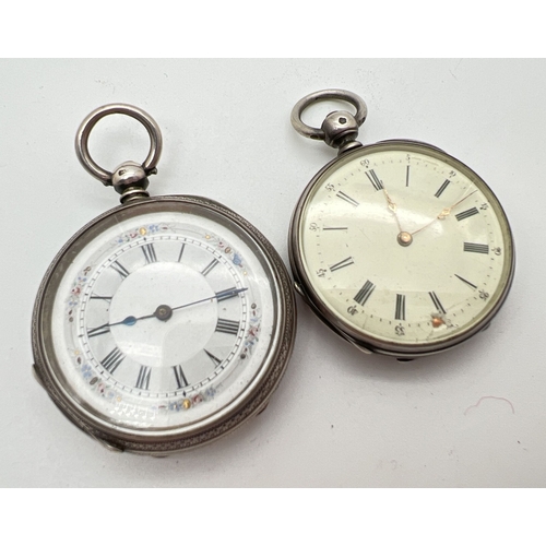 1195 - 2 ladies antique pocket watches. A continental silver watch with engine turned decoration and engrav... 